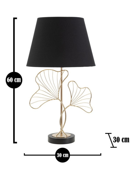 Grande Lampe à poser moderne Feuilles ginkgo Hauteur 60 cm Métal Doré Tissu Noir Leaves 