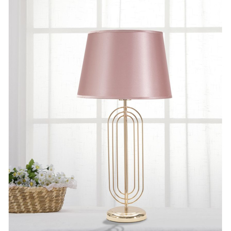 Grande Lampe à poser moderne chic Hauteur 64 cm Métal Doré Tissu Rose Krista 
