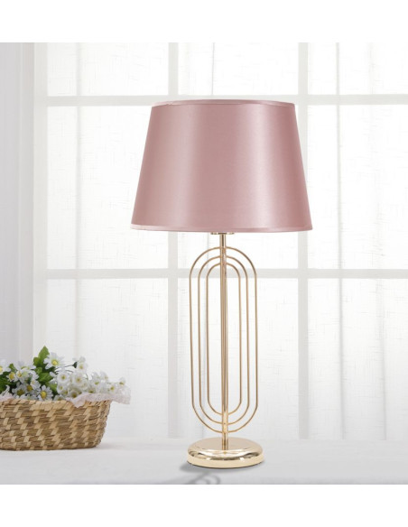 Grande Lampe à poser moderne chic Hauteur 64 cm Métal Doré Tissu Rose Krista 