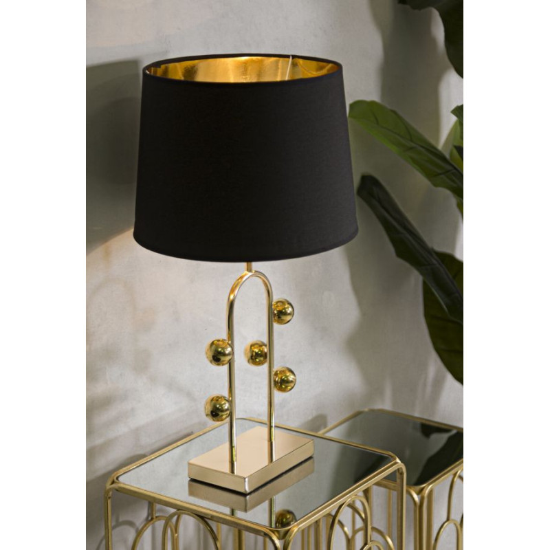 Grande Lampe à poser moderne Boules Hauteur 61 cm Métal Doré Tissu Noir Bubble 