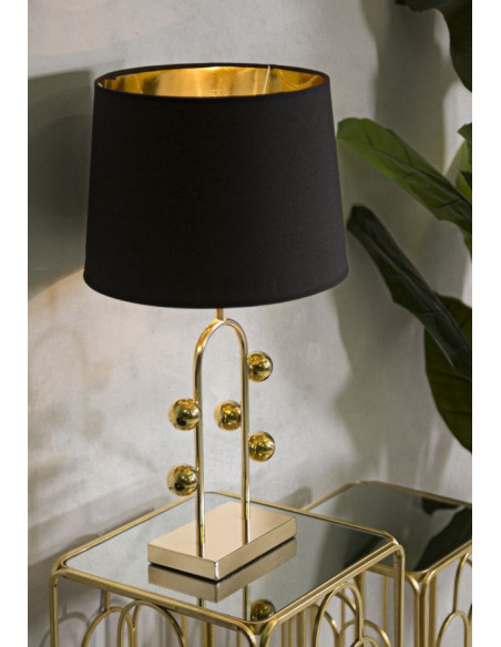 Grande Lampe à poser moderne Boules Hauteur 61 cm Métal Doré Tissu Noir Bubble 