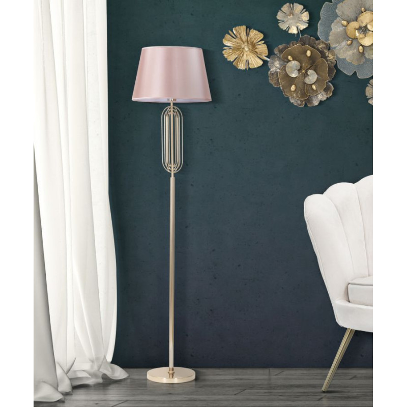 Grand Lampadaire sur pied moderne chic Hauteur 168 cm Métal Doré Tissu Rose Krista 