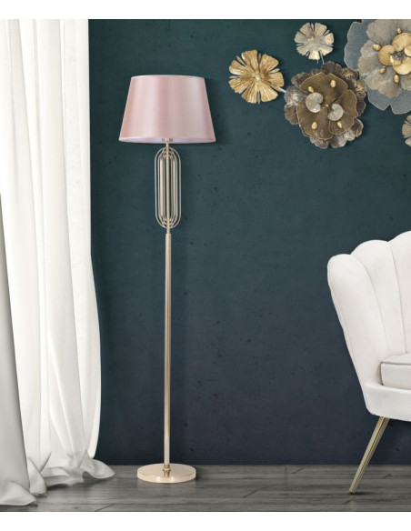 Grand Lampadaire sur pied moderne chic Hauteur 168 cm Métal Doré Tissu Rose Krista 