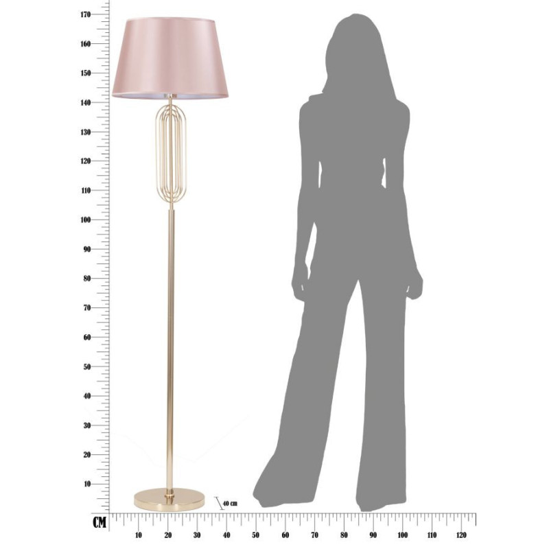 Grand Lampadaire sur pied moderne chic Hauteur 168 cm Métal Doré Tissu Rose Krista 