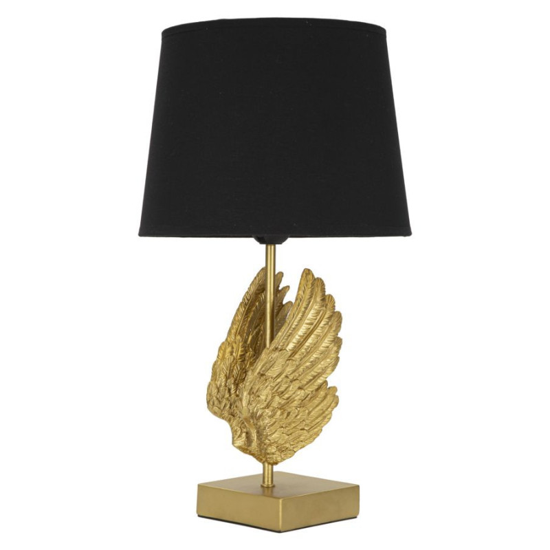 Lampe à poser moderne Ailes d'ange Hauteur 45 cm Résine Métal Doré Tissu Noir Wings 