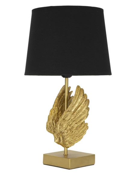 Lampe à poser moderne Ailes d'ange Hauteur 45 cm Résine Métal Doré Tissu Noir Wings 