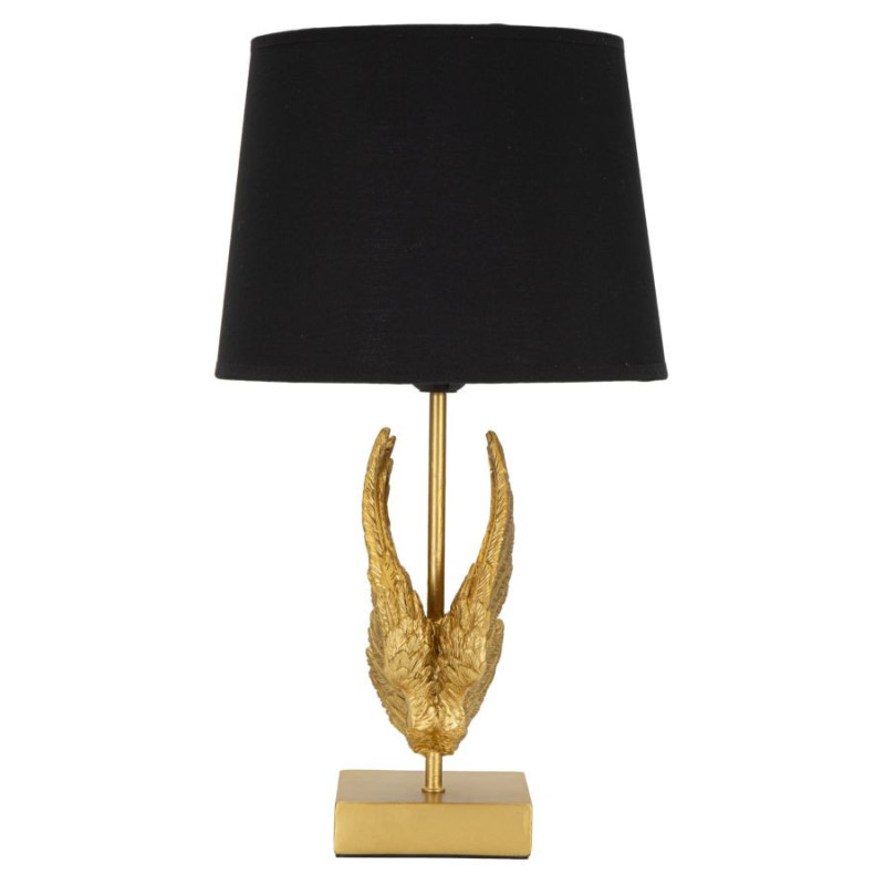 Lampe à poser moderne Ailes d'ange Hauteur 45 cm Résine Métal Doré Tissu Noir Wings 