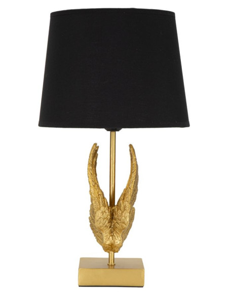 Lampe à poser moderne Ailes d'ange Hauteur 45 cm Résine Métal Doré Tissu Noir Wings 