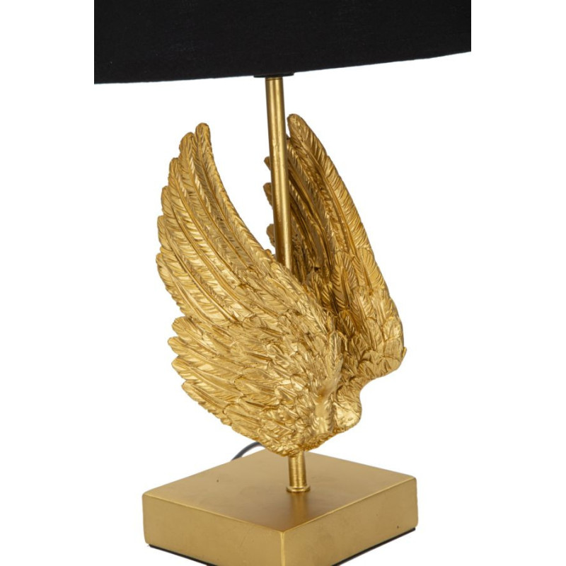 Lampe à poser moderne Ailes d'ange Hauteur 45 cm Résine Métal Doré Tissu Noir Wings 