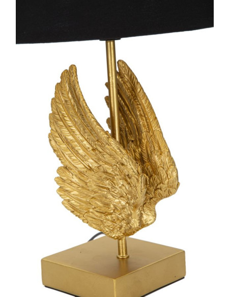 Lampe à poser moderne Ailes d'ange Hauteur 45 cm Résine Métal Doré Tissu Noir Wings 