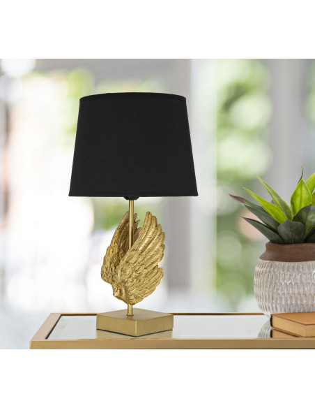 Lampe à poser moderne Ailes d'ange Hauteur 45 cm Résine Métal Doré Tissu Noir Wings 
