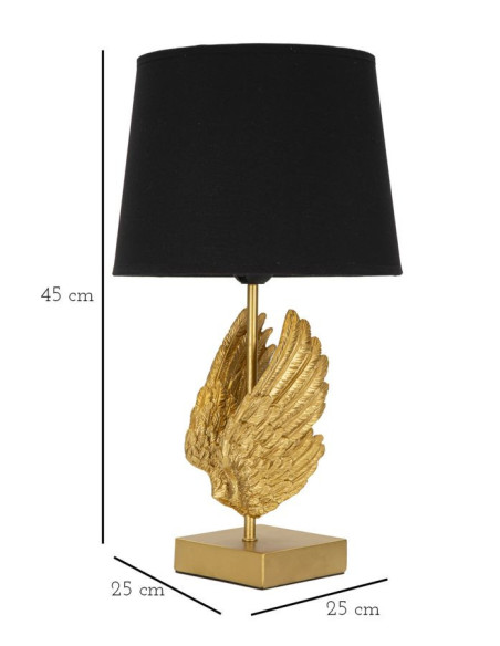 Lampe à poser moderne Ailes d'ange Hauteur 45 cm Résine Métal Doré Tissu Noir Wings 
