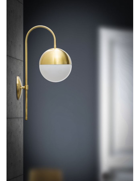 Applique murale moderne chic Boule Hauteur 51 cm Métal Doré Verre Blanc Glamy 