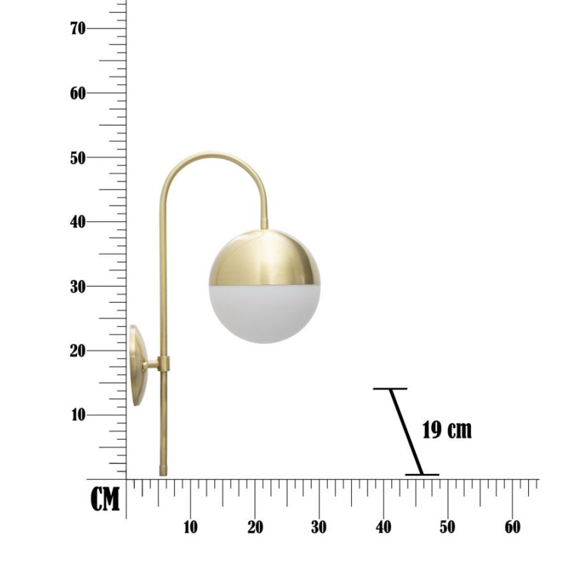 Applique murale moderne chic Boule Hauteur 51 cm Métal Doré Verre Blanc Glamy 