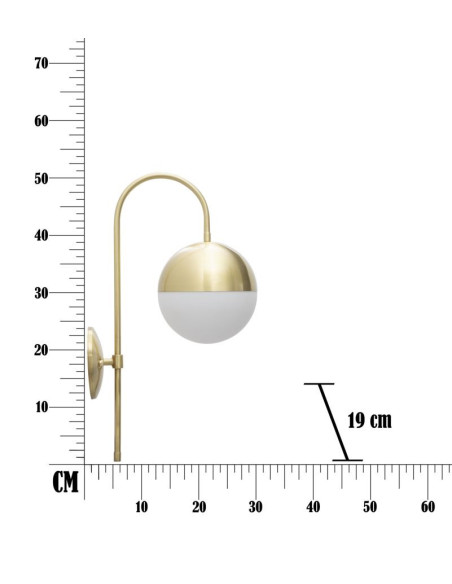 Applique murale moderne chic Boule Hauteur 51 cm Métal Doré Verre Blanc Glamy 