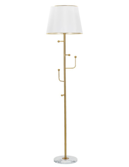 Grand Lampadaire moderne porte manteaux Hauteur 173 cm Métal Doré Tissu Blanc Abiti 