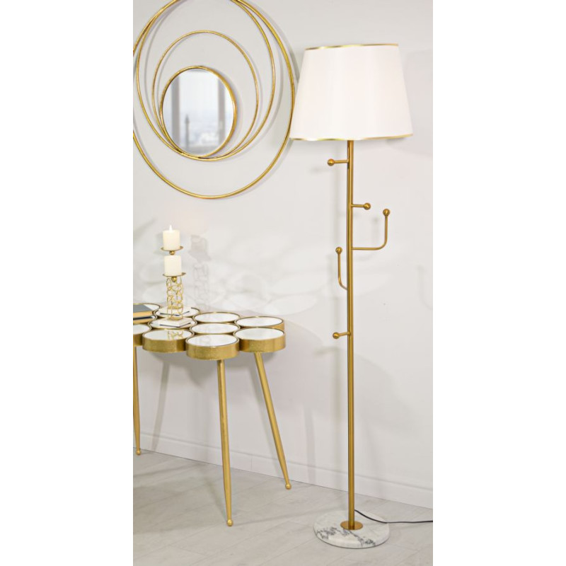 Grand Lampadaire moderne porte manteaux Hauteur 173 cm Métal Doré Tissu Blanc Abiti 