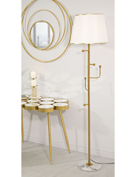 Grand Lampadaire moderne porte manteaux Hauteur 173 cm Métal Doré Tissu Blanc Abiti 