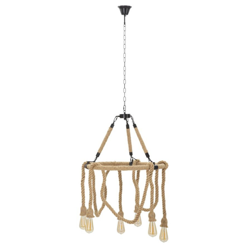 Suspension bohème 6 lampes Diamètre 64 cm Bambou Corde Naturel Bamboo 