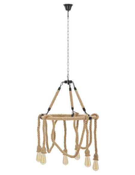 Suspension bohème 6 lampes Diamètre 64 cm Bambou Corde Naturel Bamboo 