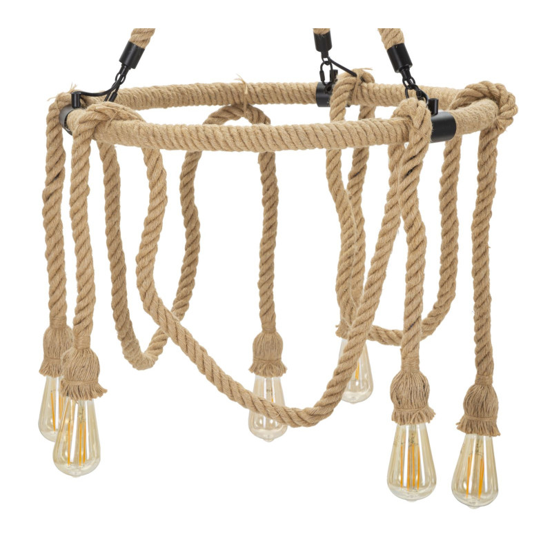 Suspension bohème 6 lampes Diamètre 64 cm Bambou Corde Naturel Bamboo 