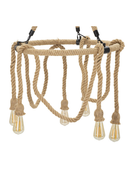 Suspension bohème 6 lampes Diamètre 64 cm Bambou Corde Naturel Bamboo 