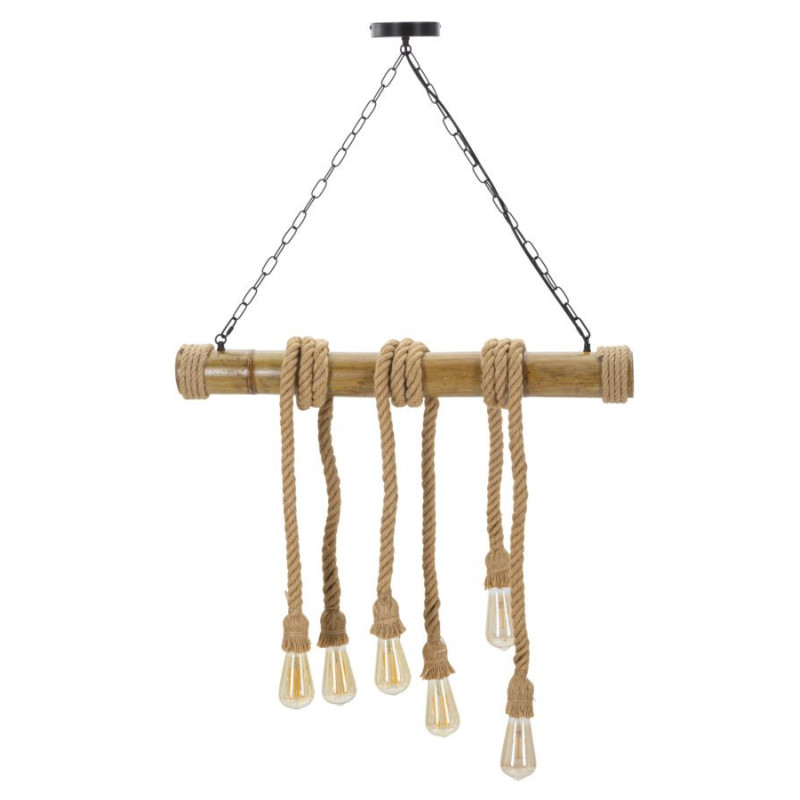 Suspension bohème 6 lampes 80 cm Bambou Corde Naturel Bamboo 
