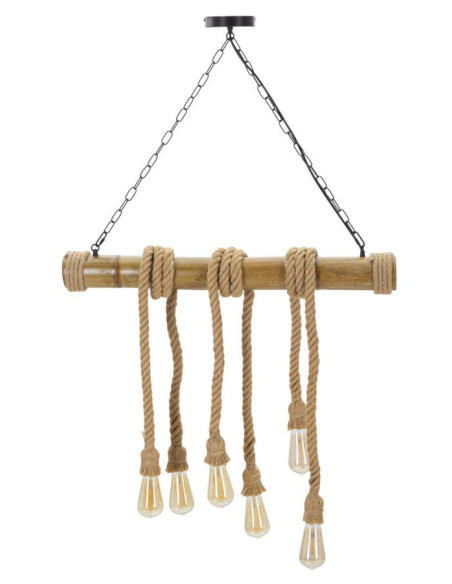 Suspension bohème 6 lampes 80 cm Bambou Corde Naturel Bamboo 