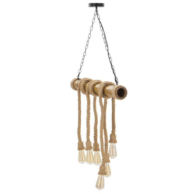 Suspension bohème 6 lampes 80 cm Bambou Corde Naturel Bamboo 