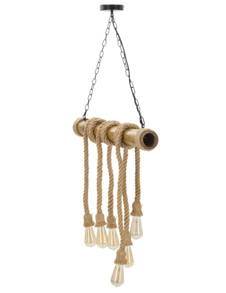 Suspension bohème 6 lampes 80 cm Bambou Corde Naturel Bamboo 
