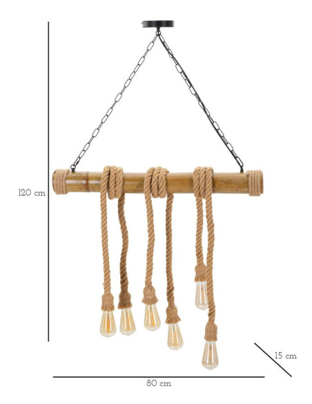 Suspension bohème 6 lampes 80 cm Bambou Corde Naturel Bamboo 