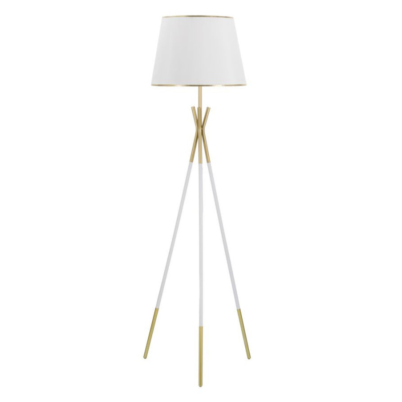 Grand Lampadaire moderne trépied Hauteur 154 cm Métal Tissu Blanc Doré Triply 
