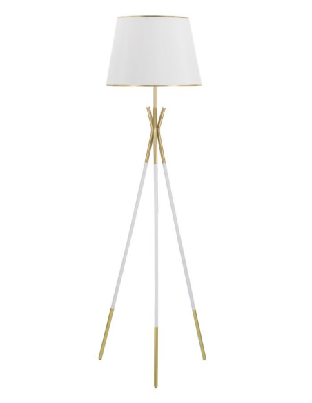 Grand Lampadaire moderne trépied Hauteur 154 cm Métal Tissu Blanc Doré Triply 