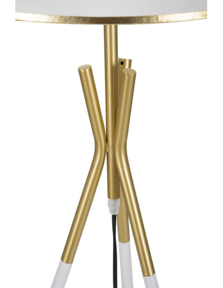 Grand Lampadaire moderne trépied Hauteur 154 cm Métal Tissu Blanc Doré Triply 