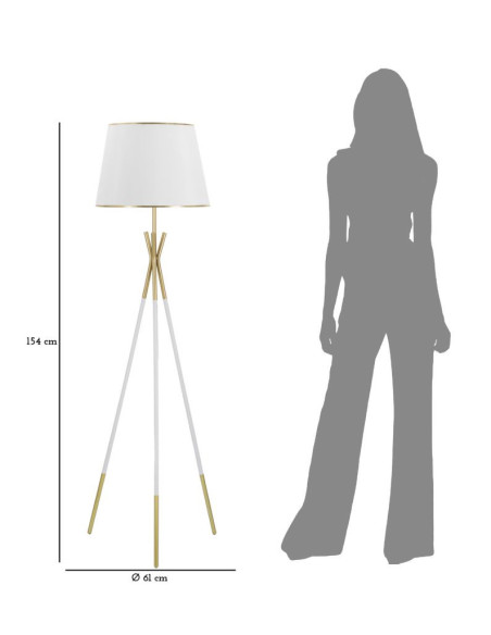 Grand Lampadaire moderne trépied Hauteur 154 cm Métal Tissu Blanc Doré Triply 
