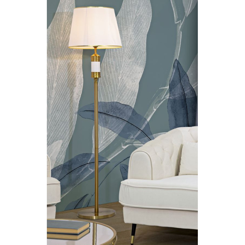 Grand Lampadaire sur pied moderne chic Hauteur 160 cm Métal Tissu Doré Blanc Whity 