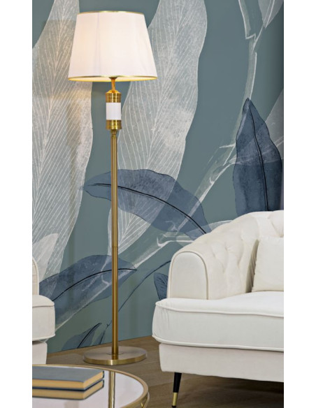 Grand Lampadaire sur pied moderne chic Hauteur 160 cm Métal Tissu Doré Blanc Whity 