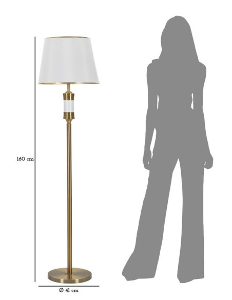 Grand Lampadaire sur pied moderne chic Hauteur 160 cm Métal Tissu Doré Blanc Whity 