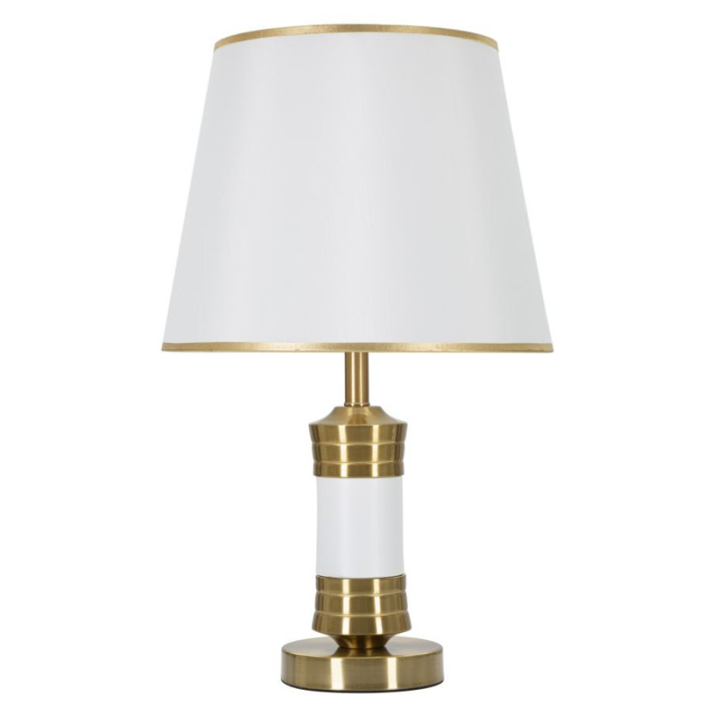 Grande Lampe à poser moderne chic Hauteur 52 cm Métal Tissu Doré Blanc Whity 