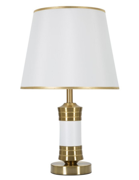 Grande Lampe à poser moderne chic Hauteur 52 cm Métal Tissu Doré Blanc Whity 