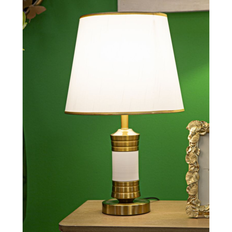 Grande Lampe à poser moderne chic Hauteur 52 cm Métal Tissu Doré Blanc Whity 