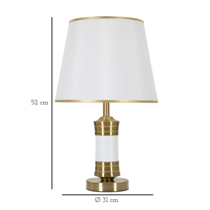 Grande Lampe à poser moderne chic Hauteur 52 cm Métal Tissu Doré Blanc Whity 