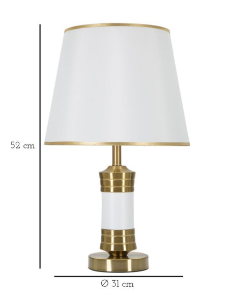 Grande Lampe à poser moderne chic Hauteur 52 cm Métal Tissu Doré Blanc Whity 