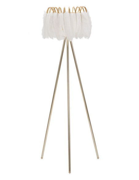 Grand Lampadaire trépied moderne Plumes Hauteur 147 cm Métal Doré Polyuréthane Blanc Feather - 1