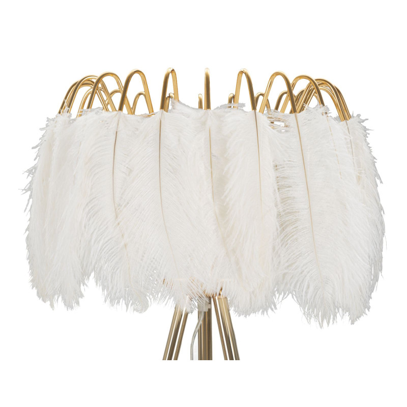 Grand Lampadaire trépied moderne Plumes Hauteur 147 cm Métal Doré Polyuréthane Blanc Feather - 2