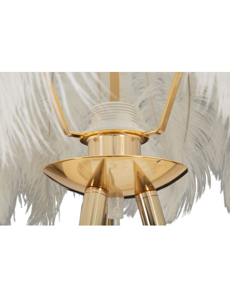 Grand Lampadaire trépied moderne Plumes Hauteur 147 cm Métal Doré Polyuréthane Blanc Feather - 3