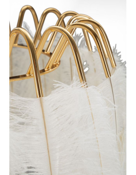 Grand Lampadaire trépied moderne Plumes Hauteur 147 cm Métal Doré Polyuréthane Blanc Feather - 4