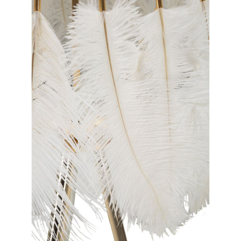 Grand Lampadaire trépied moderne Plumes Hauteur 147 cm Métal Doré Polyuréthane Blanc Feather - 5