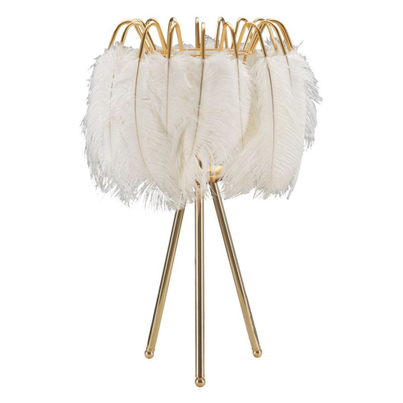 Grande Lampe à poser moderne Plumes Hauteur 60 cm Métal Doré Polyuréthane Blanc Feather 