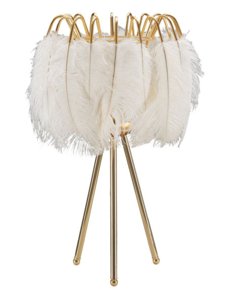 Grande Lampe à poser moderne Plumes Hauteur 60 cm Métal Doré Polyuréthane Blanc Feather 